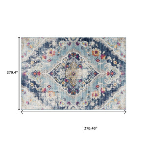 HomeRoots 20' Classic Blue and Ivory Medallion Runner Rug - Durable, Soft, and Stylish for High-Traffic Areas 9’ x 13’ 392990