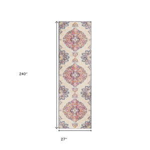 HomeRoots 20' Blue Medallion Runner Rug - Durable, Elegant Design for Hallways, Entryways, and Kitchens 2’ x 20’ 392996