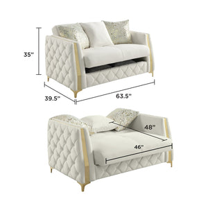 English Elm Lippa Quilted Sleeper Loveseat with Gold Steel Legs Storage and Foam Cushion Seat Off White B009S02229