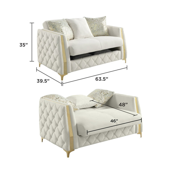 English Elm Lippa Quilted Sleeper Loveseat with Gold Steel Legs Storage and Foam Cushion Seat Off White B009S02229
