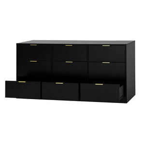 English Elm 9 Drawer Handleless White Matte Dresser Sleek Minimalist Storage for Bedroom or Hallway Black W409S00014