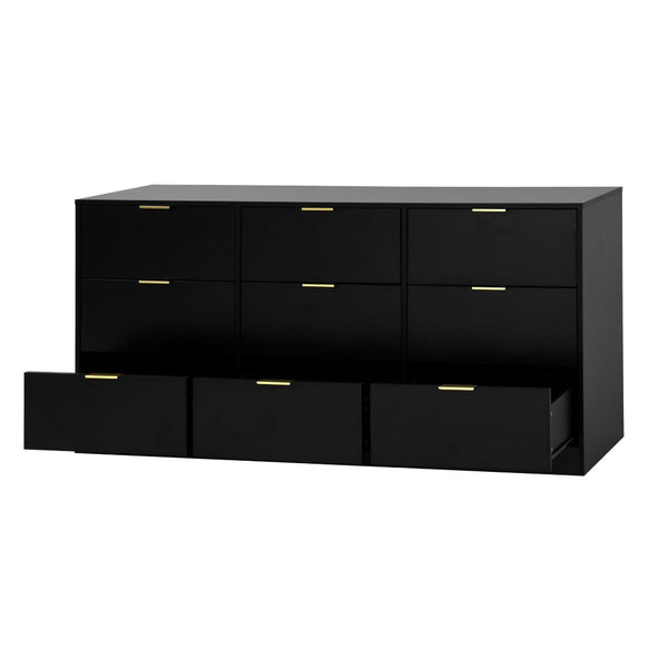 English Elm 9 Drawer Handleless White Matte Dresser Sleek Minimalist Storage for Bedroom or Hallway Black W409S00014