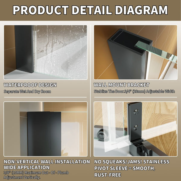 English Elm Corner Frameless Neo-angle Pivot Shower Enclosure with Tempered Glass and Sleek Hardware W637P348794