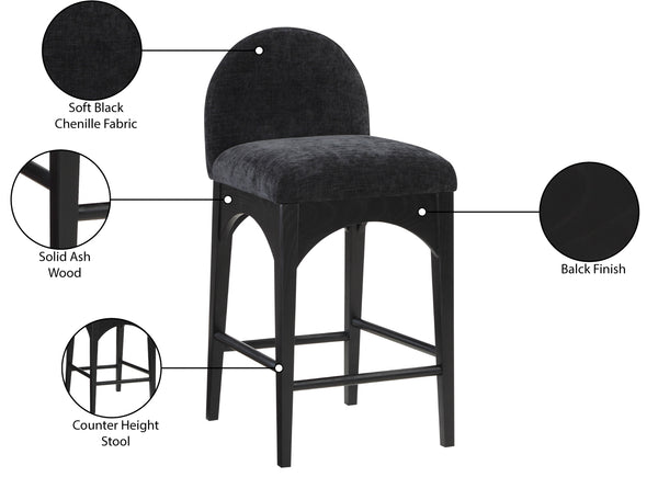 Waldorf Black Chenille Fabric Stool 392Black-C Meridian Furniture