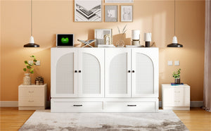 English Elm Queen Murphy Wall Bed with Usb Ports Storage Drawers and Cabinet Style Panel Front White N708S00010K-1