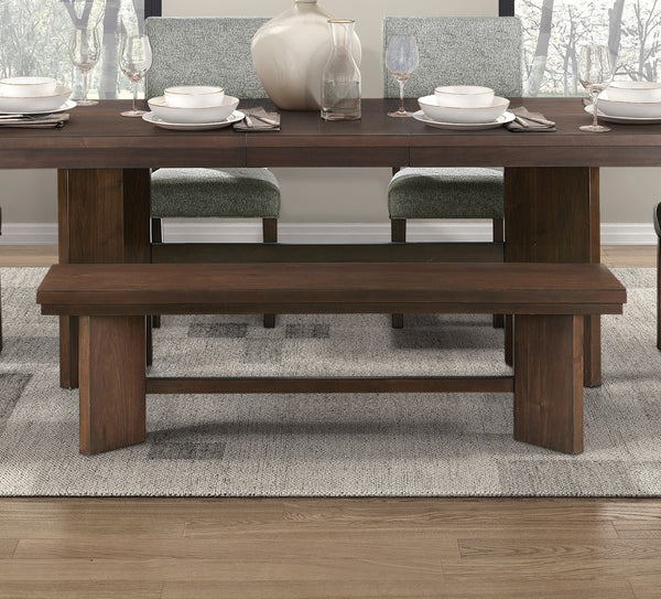 English Elm Walnut Veneer Dining Bench with V-angled Trestle Base for Modern Entryway Decor B011P240203
