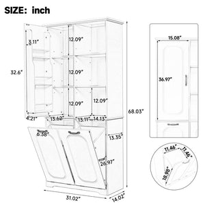 English Elm [video] Freestanding 68 Inch Tall Storage Cabinet with Tilt Out Hampers and Soft Close Door White N759S427900K