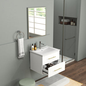 English Elm 24-Inch Wall-Mounted Bathroom Vanity & Mirror Set With Gold Handles, Space-Saving Design, Easy Install W3151S00039