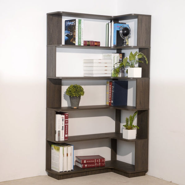 English Elm 90cm L-shaped Corner Bookcase Five Tier Mdf Open Shelving Unit for Home Office W2899P444161