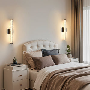 English Elm 19.7'' Matte Black Wall Sconces Set of 2 with K9 Crystal, Dimmable LED 12W 3-Temp Vanity Lighting W2312P394336