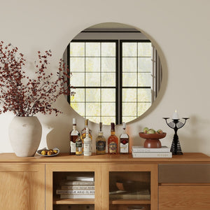 English Elm 70cm Round Wall Mirror Matte White Backboard Minimalist Bathroom Bedroom Decor W3151P265973