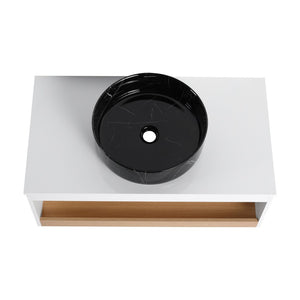 English Elm 36" Floating Bathroom Vanity Light Oak Modular Cabinet with Gel Coat Integrated Sink White + Light Oak,White+Black W3450S00065