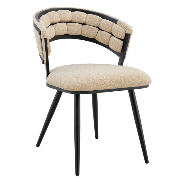 English Elm Set of 2 Chenille Tufted Dining Chairs with Metal Legs Modern Kitchen Seating Beige,Black W3875P370853