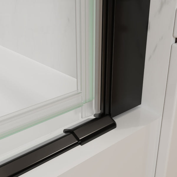 English Elm 32-34 in Frameless Pivot Shower Door Clear Tempered Glass with Matte Black Hardware W63777029