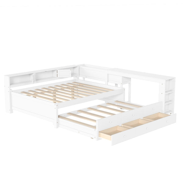 English Elm Twin Daybed Pine Frame with Trundle Desk Hutch Shelves and Storage for Kids Rooms White W1580S00461