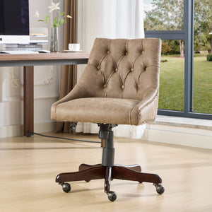 English Elm A&A Handcrafted Sheepskin-Pattern Office Chair with High-Rebound Foam, Solid Wood & Steel Legs, Retro Brown W1143P202750