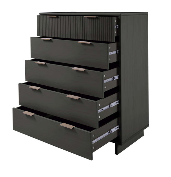 English Elm Granville 38" Charcoal Gray Chest With 5 Drawers - Stylish Solid Wood Storage For Modern Homes B365S00084
