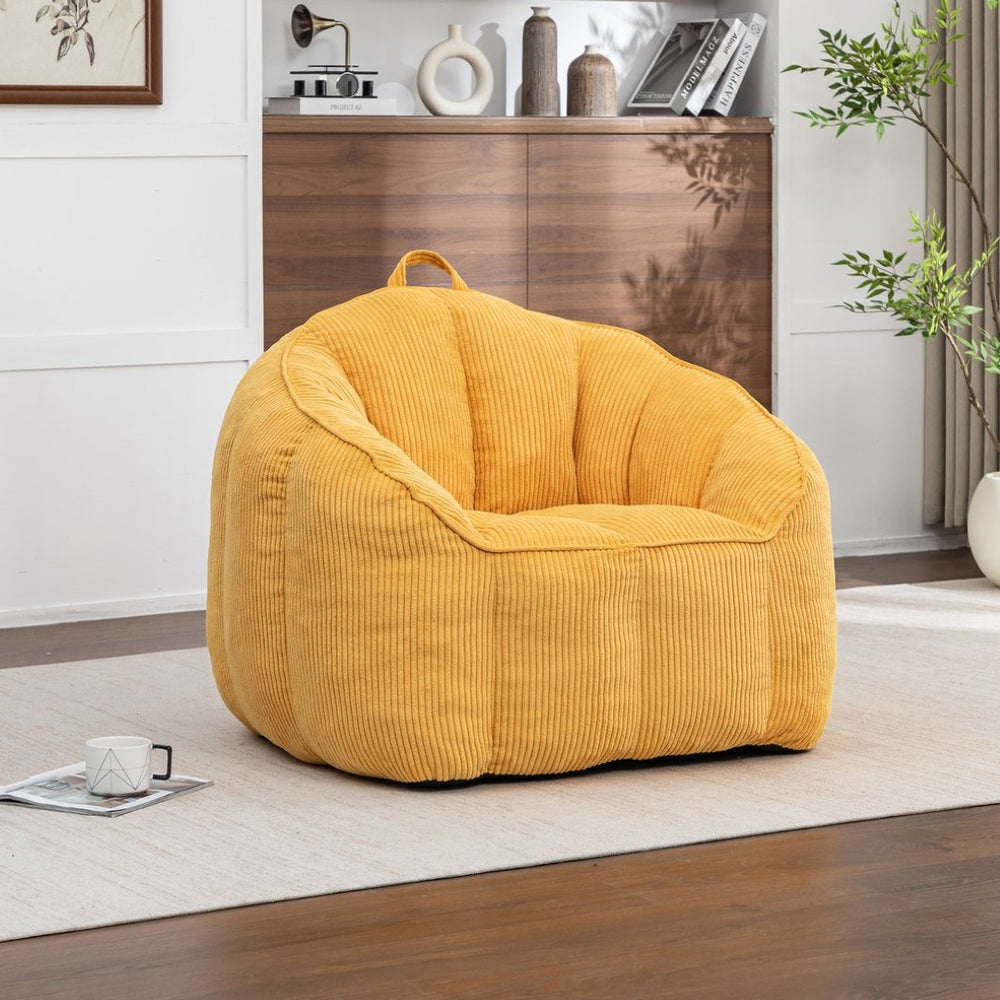 English Elm Giant Corduroy Bean Bag with Armrests Shredded Foam Lounge Chair for Living Room Yellow W2200P442626