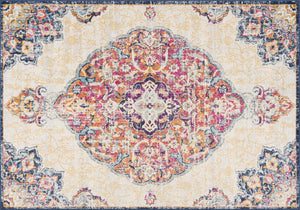 HomeRoots 20' Blue Medallion Runner Rug - Durable, Elegant Design for Hallways, Entryways, and Kitchens 5’ x 8’ 393004