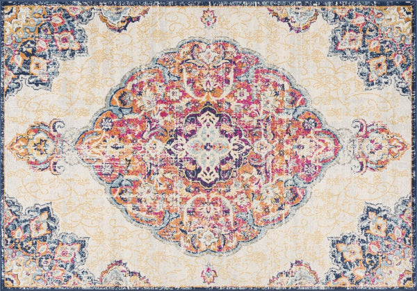 HomeRoots 20' Blue Medallion Runner Rug - Durable, Elegant Design for Hallways, Entryways, and Kitchens 5’ x 8’ 393004