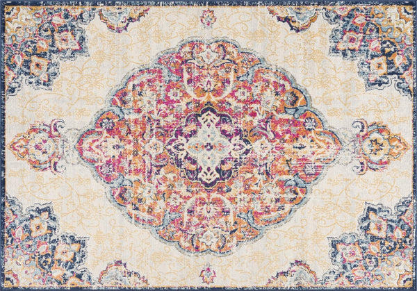 HomeRoots 20' Blue Medallion Runner Rug - Durable, Elegant Design for Hallways, Entryways, and Kitchens 5’ x 8’ 393004