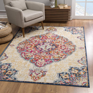 HomeRoots 20' Blue Medallion Runner Rug - Durable, Elegant Design for Hallways, Entryways, and Kitchens 5’ x 8’ 393004