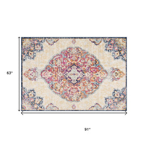 HomeRoots 20' Blue Medallion Runner Rug - Durable, Elegant Design for Hallways, Entryways, and Kitchens 5’ x 8’ 393004