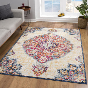 HomeRoots 20' Blue Medallion Runner Rug - Durable, Elegant Design for Hallways, Entryways, and Kitchens 7’ x 10’ 393005