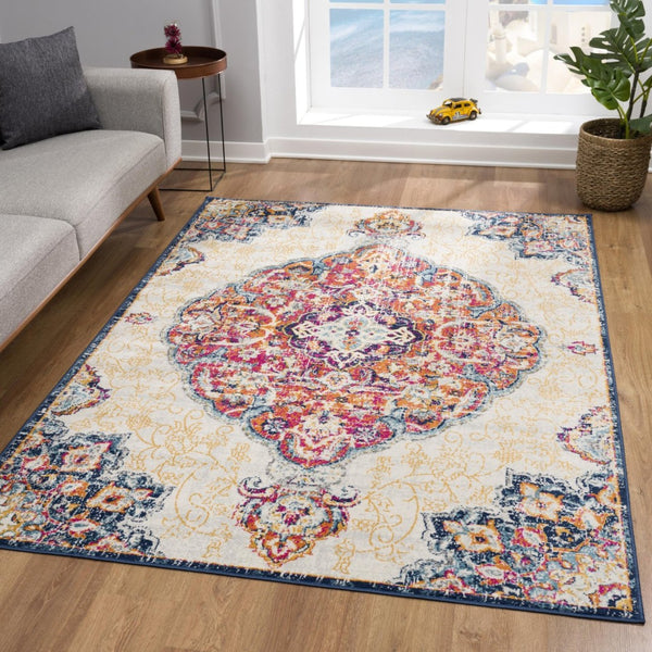 HomeRoots 20' Blue Medallion Runner Rug - Durable, Elegant Design for Hallways, Entryways, and Kitchens 7’ x 10’ 393005