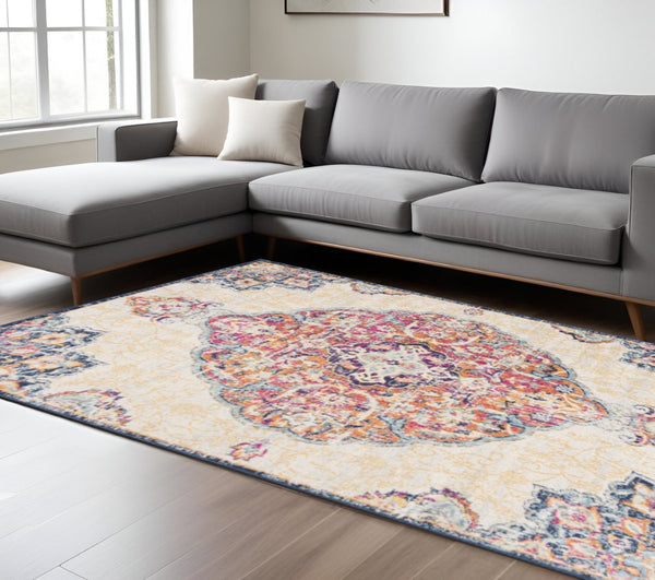 HomeRoots 20' Blue Medallion Runner Rug - Durable, Elegant Design for Hallways, Entryways, and Kitchens 7’ x 10’ 393005