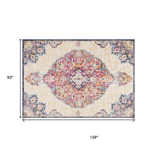 HomeRoots 20' Blue Medallion Runner Rug - Durable, Elegant Design for Hallways, Entryways, and Kitchens 8’ x 11’ 393006