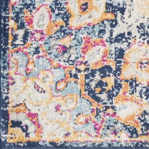 HomeRoots 20' Blue Medallion Runner Rug - Durable, Elegant Design for Hallways, Entryways, and Kitchens 8’ x 11’ 393006