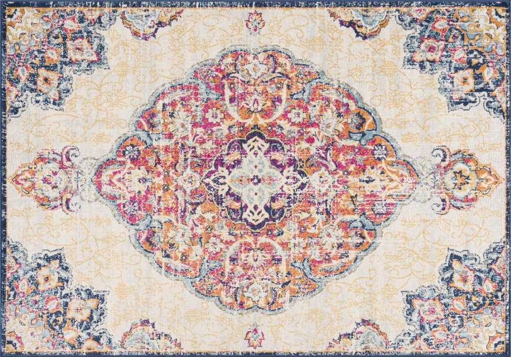 HomeRoots 20' Blue Medallion Runner Rug - Durable, Elegant Design for Hallways, Entryways, and Kitchens 9’ x 13’ 393007