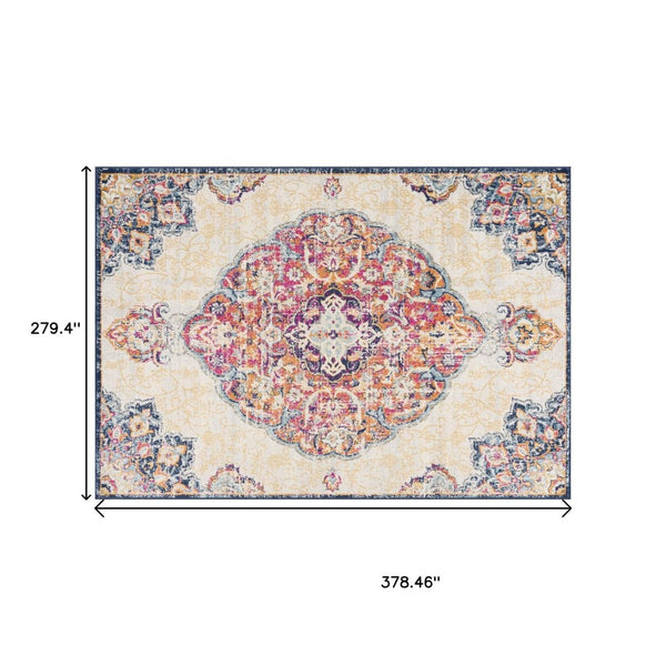 HomeRoots 20' Blue Medallion Runner Rug - Durable, Elegant Design for Hallways, Entryways, and Kitchens 9’ x 13’ 393007