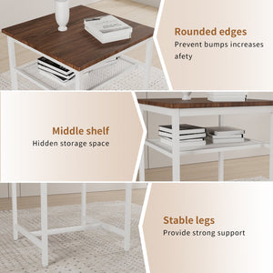 English Elm Bar bar table set of 3 with 2 backrest stools and partition — durable iron frame, modern counter dining solution beige brown W578P303857