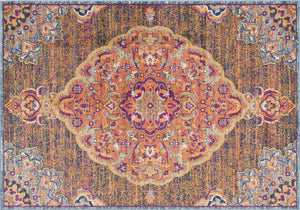 HomeRoots 7' Rustic Orange Medallion Area Rug - Elegant Traditional Design for Living Rooms & High-Traffic Areas 7’ x 10’ 393022