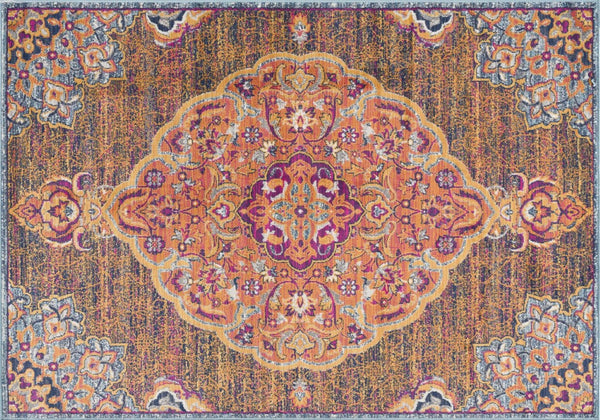 HomeRoots 7' Rustic Orange Medallion Area Rug - Elegant Traditional Design for Living Rooms & High-Traffic Areas 7’ x 10’ 393022