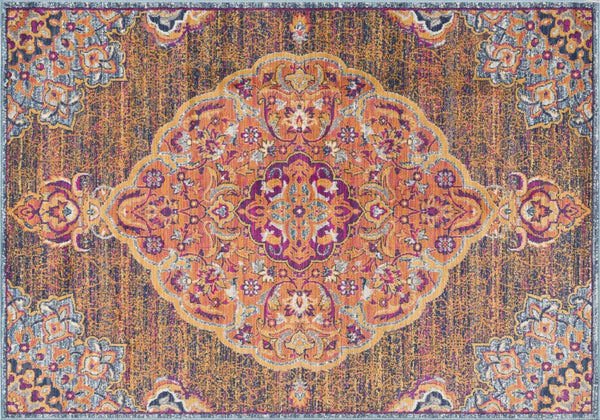HomeRoots 7' Rustic Orange Medallion Area Rug - Elegant Traditional Design for Living Rooms & High-Traffic Areas 7’ x 10’ 393022
