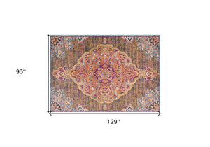 HomeRoots 7' Rustic Orange Medallion Area Rug - Elegant Traditional Design for Living Rooms & High-Traffic Areas 8’ x 11’ 393023