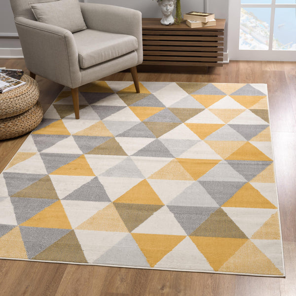 Homeroots 12' X 18' Yellow Geometric Washable Non Skid Area Rug  Polypropylene 393025