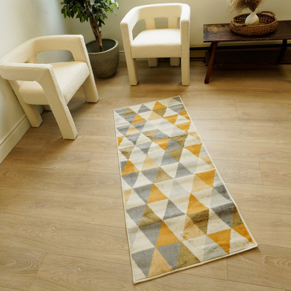 HomeRoots 20' Bright Yellow and Ivory Geometric Runner Rug - Durable, Stylish, Easy-Care for Modern Spaces 2’ x 20’ 393031