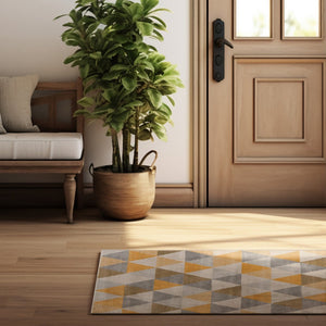 HomeRoots 20' Bright Yellow and Ivory Geometric Runner Rug - Durable, Stylish, Easy-Care for Modern Spaces 2’ x 20’ 393031