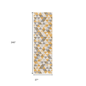 HomeRoots 20' Bright Yellow and Ivory Geometric Runner Rug - Durable, Stylish, Easy-Care for Modern Spaces 2’ x 20’ 393031
