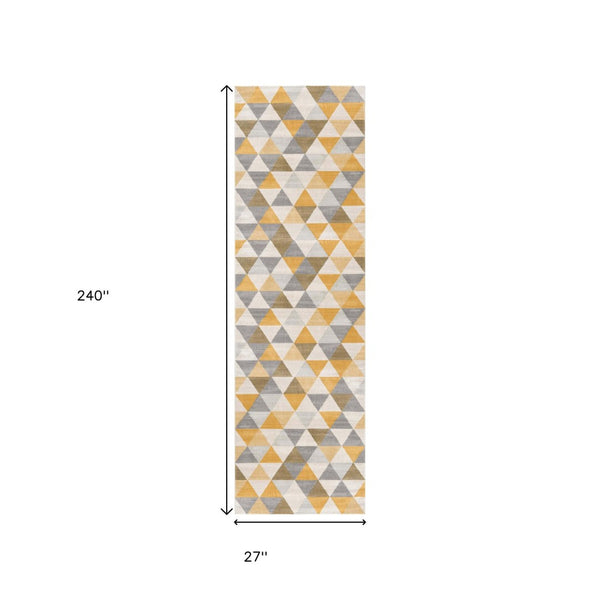 HomeRoots 20' Bright Yellow and Ivory Geometric Runner Rug - Durable, Stylish, Easy-Care for Modern Spaces 2’ x 20’ 393031