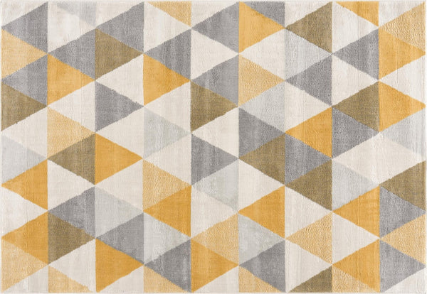 HomeRoots 20' Bright Yellow and Ivory Geometric Runner Rug - Durable, Stylish, Easy-Care for Modern Spaces 5’ x 8’ 393039