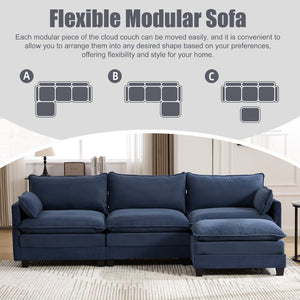 English Elm United We Win Modular Corduroy Sectional with Ottoman Low Profile Living Room Couch Navy W1568S00261
