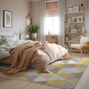 HomeRoots 20' Bright Yellow and Ivory Geometric Runner Rug - Durable, Stylish, Easy-Care for Modern Spaces 9’ x 13’ 393042