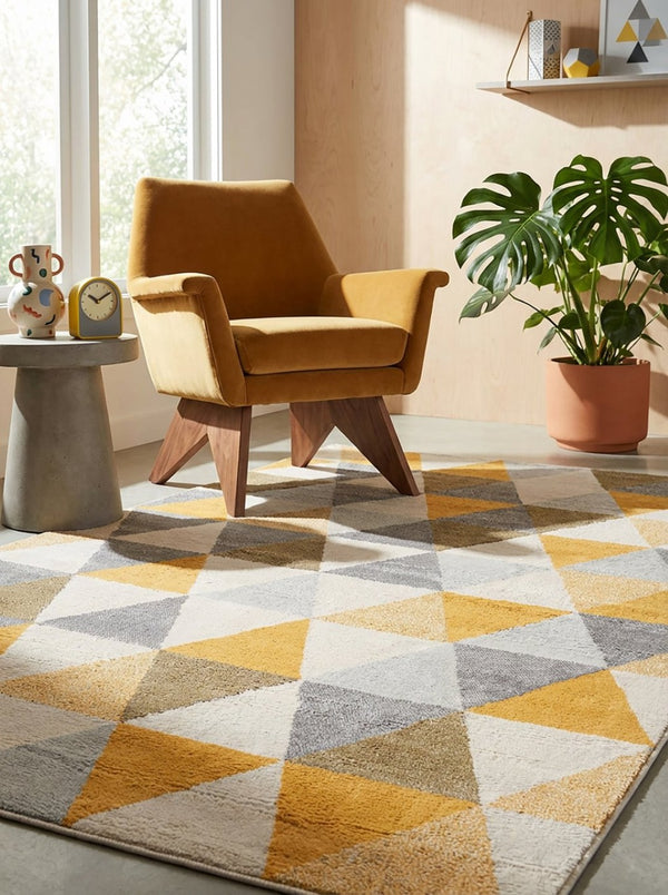 HomeRoots 20' Bright Yellow and Ivory Geometric Runner Rug - Durable, Stylish, Easy-Care for Modern Spaces 9’ x 13’ 393042