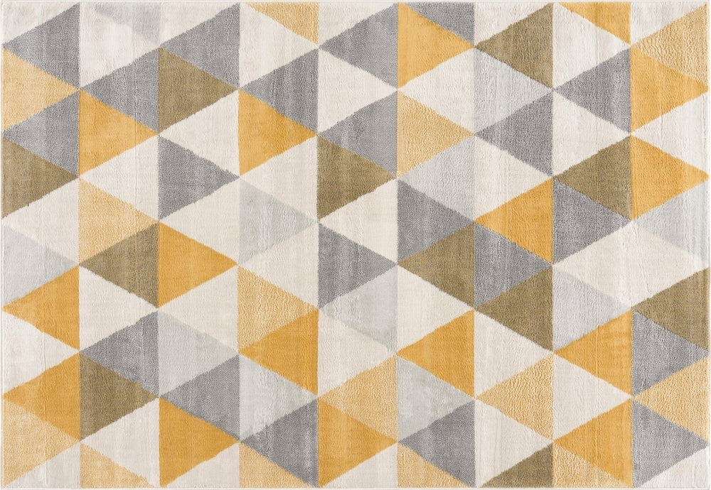 HomeRoots 20' Bright Yellow and Ivory Geometric Runner Rug - Durable, Stylish, Easy-Care for Modern Spaces 9’ x 13’ 393042