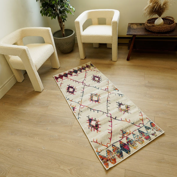 HomeRoots 20' Ivory and Gold Abstract Geometric Runner Rug - Handcrafted Elegance for Modern & Bohemian Spaces 2’ x 20’ 393048